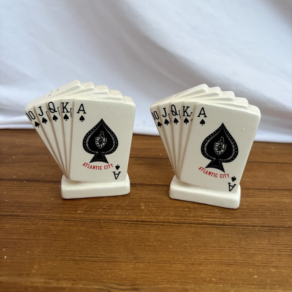 Atlantic City Playing Cards Spades Ceramic Salt & Pepper Shakers Set of 2